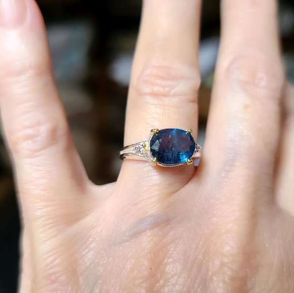 Kyanite solitaire 12k sterling & gold & Aquamarine ring sz5.5 - Picture 6 of 13